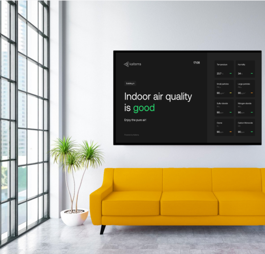 Lobby display showing live indoor air quality
